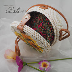 Trendy Rattan Bag with Printed Motif
